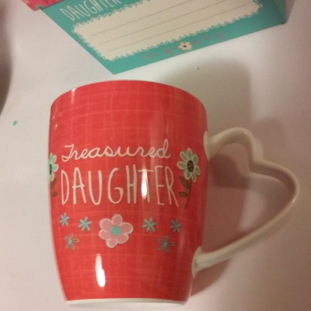 Daughter Cup New In Daughter Box 4" Tall Heart Shaped Handle Treasured Daughter